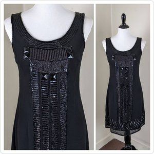 Sparkly Black Women's Mini Cocktail Slip Dress | Shimmery Beaded Evening Gown